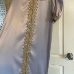 Elegant Lavender Dress with Gold Lace Trim